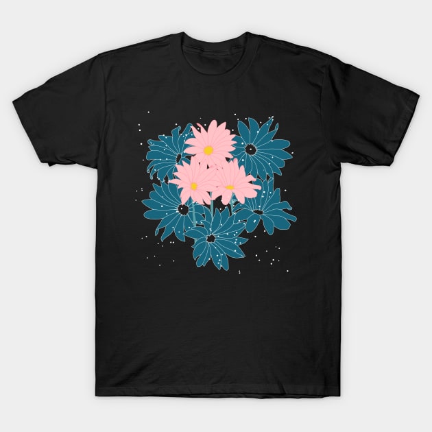 Pink Spring Flowers - Green T-Shirt by The3rdMeow